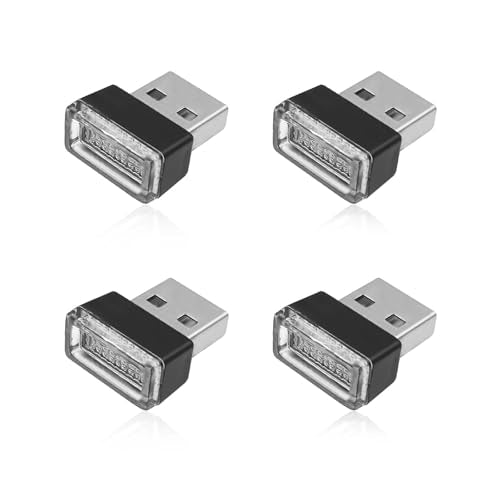 4 PCS USB LED Car Ambient Lighting Kit Plug in Atmosphere Lamps Portable Auto Interior Decor Night Lights Universal for Most Cars SUVs Trucks (red)