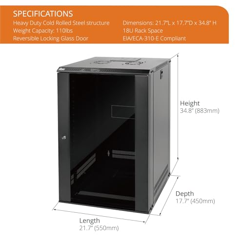 18U Wall Mount Rack Network Cabinet for 19" IT Equipment (18U/Glass Door)