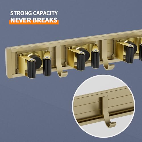 Broom Holder Wall Mount Mop Hanger Tools organizer 5Racks 4Hooks (Bronze)