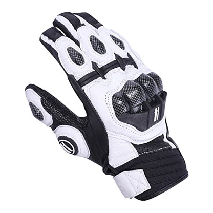 Mens Leather Motorbike Gloves KM046 White (Large / White/Black)