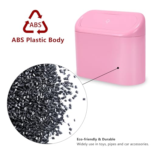 2 Pack Mini Car Trash Can with Lid (Pink)