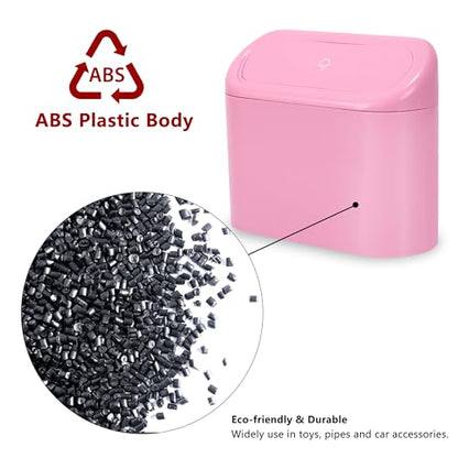 2 Pack Mini Car Trash Can with Lid (Pink)