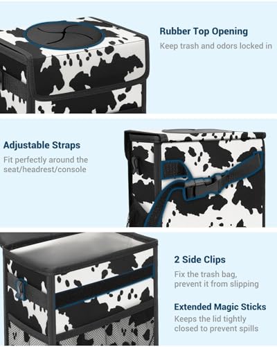 Car Trash Can with Lid (3 Gallons / Cow Print)