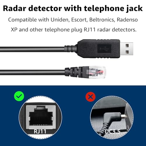 USB to RJ11 Radar Detector Power Cable for Uniden Escort & More 13FT (USB to RJ11)