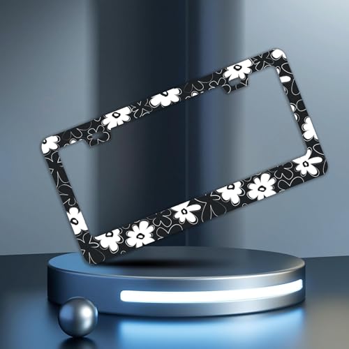 Black and White Flowers License Plate Frames (Black and white Flowers)