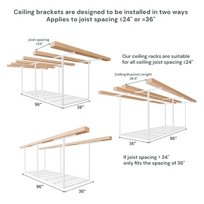 3x8 Garage Storage Overhead Rack Organization (White / 3*8 FT - 2 Pcs)