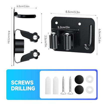 4 Pack Broom Holder with Heavy Duty Hooks (4PCS-Matte Black+Hook)