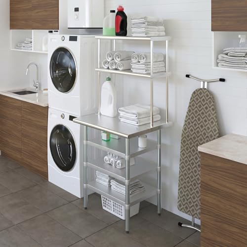 24" x 30" Stainless Steel Work Table with 3 Shelves and 12" Wide Double Tier Overshelf (24" x 30" Table with 3 Shelves + 12" Overshelf)