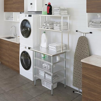 24" x 30" Stainless Steel Work Table with 3 Shelves and 12" Wide Double Tier Overshelf (24" x 30" Table with 3 Shelves + 12" Overshelf)