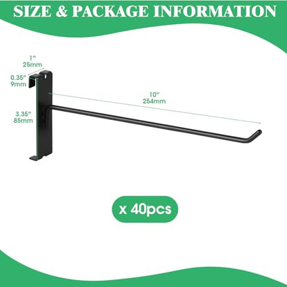 40Pcs 10" Gridwall Display Hooks Assortment Set (10"/25 CM / Black)