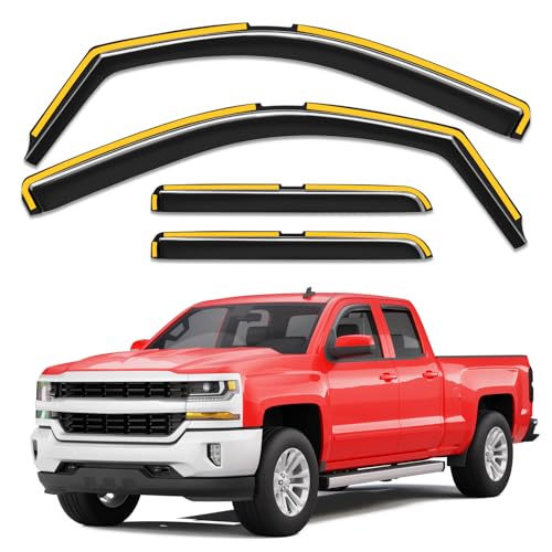 Window Visors Rain Guard for Chevy Silverado (Fit for 2014-2019 Silverado/GMC Sierra Double Cab)