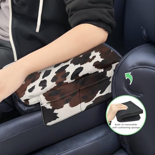 Black Brown Cow Print Car Center Console Armrest Cover Anti (Black Brown Cow Print)