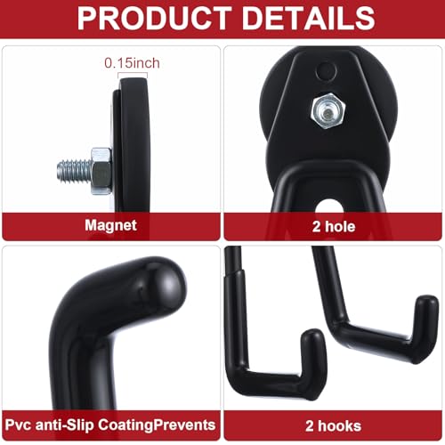 26 Pcs Large Magnetic Hooks Heavy Duty Garage Magnet Hooks Strong Storage Utility Magnetic Hangers with Anti Slip Rubber Coating for Indoor and Outdoor Hanging (Black)