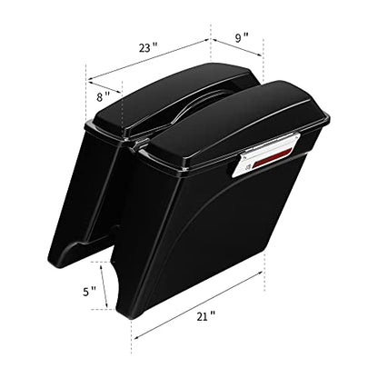 Motorcycle 5" Stretched Saddlebags Fit For Harley Touring 1993 (Vivid Black W/ Chrome Latches / 5" Extended)
