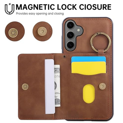 Compatible with Samsung Galaxy Samsung Galaxy S26 5G Wallet Case Screen Protector Crossbody Shoulder Strap Ring Buckle Stand Card Holder Magnetic Car Mount Phone Cover for S 26 26S Women Men Brown (Brown / for S26)