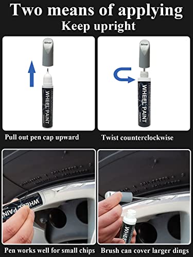 Silver Rim Touch Up Paint Rim Scratch Repair Pen Wheel Touch Up Paint Car Rim Paint Pen Universal Color Silver Wheel Paint (Silver)
