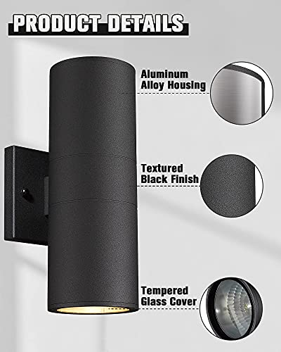 Cylinder Outdoor Wall Sconce Lights (Black 4PK)