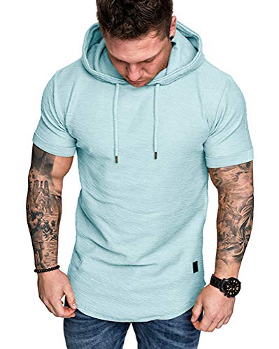 Mens Fashion Hoodies Sport Pullover Solid Color Shirt Workout Lightweight Tops Sky Blue X (X-Large / Sky Blue1)