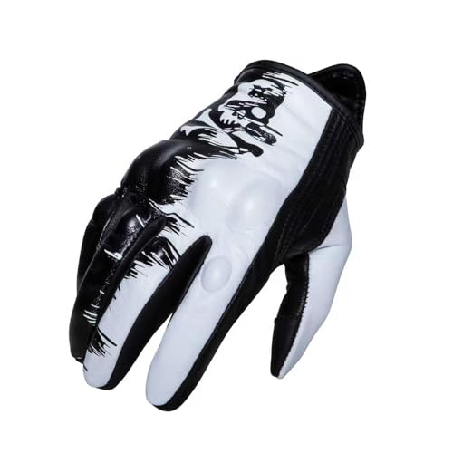 Goatskin Leather Motorcycle Motorbike Powersports Racing Gloves Reflective Skull Touchscreen for Men and Women Model (HEE8 / XX-Large)