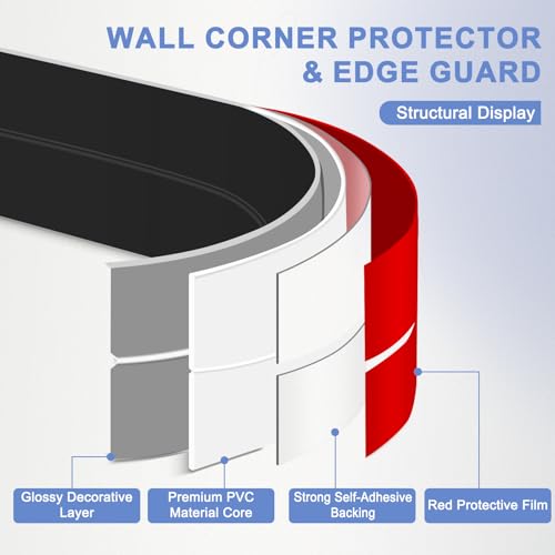 Wall Corner Protector Moulding Trim Peel and Stick (Black / 0.8 In x 10 Ft)