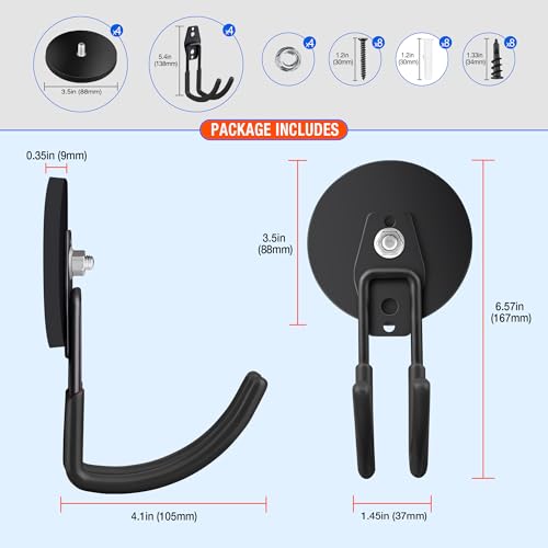 4Pack Large Strong Magnetic Hooks For Hanging Heavy Duty (3.5in Magnet-4 Pack Larger J Hooks-Black)
