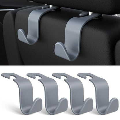 4 Pack Car Headrest Hooks Holds 55lbs Seat Storage Organizer for Bags (Gray)