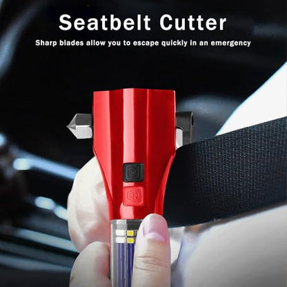 Car Glass Breaker Hammer with Flashlight (Red Metallic)