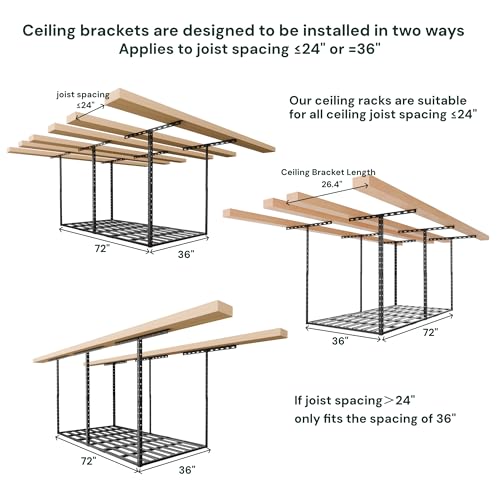 3x6 Overhead Garage Storage Rack Organization (Hammertone Black / 3*6 FT - 1 Pc)