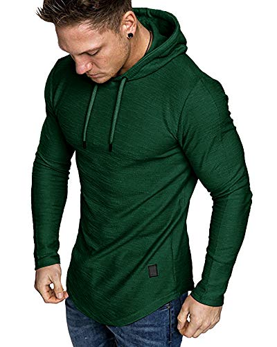 Mens Fashion Athletic Hoodies Sport Sweatshirt Solid Color Fleece Pullover Dark green (3X-Large / Dark Green)