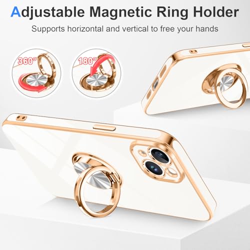 Designed for iPhone 15 Case with Ring Stand Slim White (White / 6.1'' iPhone 15)