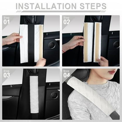 2 Pack Universal Car Shoulder Strap Pads Cover for A More Comfortable Driving (White)