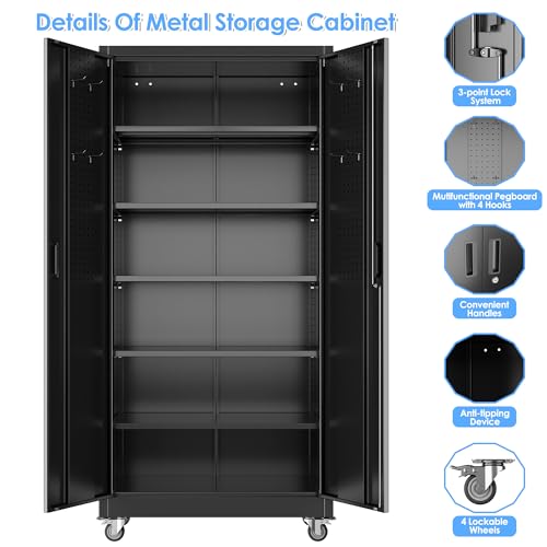 Wide & Deep 71"x34"Wx18 D Metal Garage Storage Cabinet Black (Black / 18"D x 34"W x 71"H)