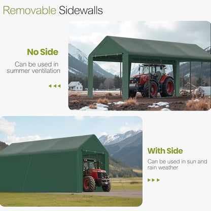 10x20 Carport Heavy Duty Portable Garage Shelter w (Green / 10x20 with sidewalls)
