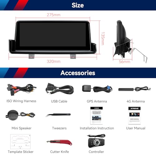 10.25 Inch Android 14 Car Stereo for BMW 3 Series E90 E91 E92 E93 (4+64GB)