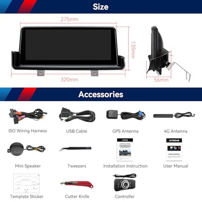 10.25 Inch Android 14 Car Stereo for BMW 3 Series E90 E91 E92 E93 (4+64GB)