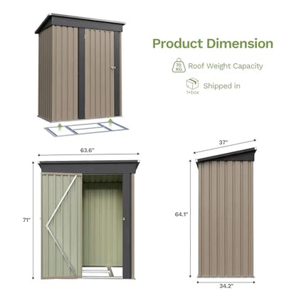5x3 FT Outdoor Storage Shed with Floor Frame (Brown / 5x3 FT)