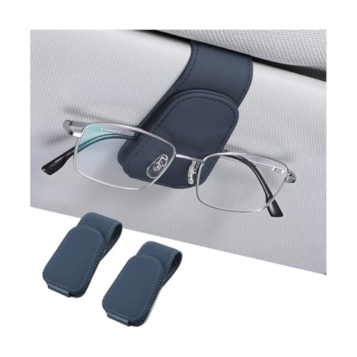 2PCS Sunglasses Holders for Car Sun Visor (2 Pack / Blue/Leather)