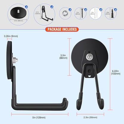 4 Pack Large Strong Magnetic Hooks for Hanging Heavy Duty (3.5" Magnet-4 Pack Larger L Hooks-Black)