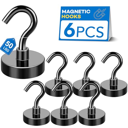 Magnetic Hooks Magnet Hook for Cruise Cabins 50LBS Essentials 6P (Black / 0.78in)