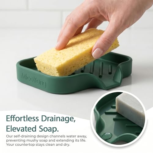 Silicone Soap Dish with Drain Spout (Green / S(4.9"×3.2"))