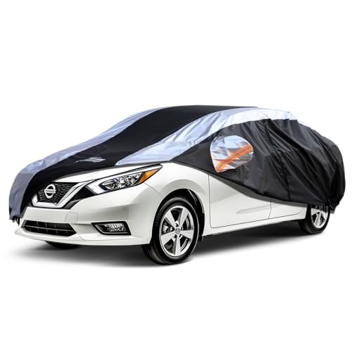 Versa Car Cover Waterproof All Weather with Silver Strip Design (Custom Fit Nissan Versa)