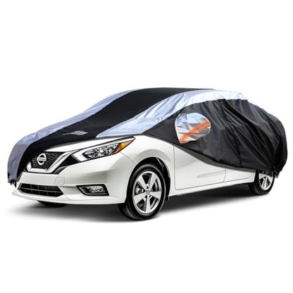 Versa Car Cover Waterproof All Weather with Silver Strip Design (Custom Fit Nissan Versa)