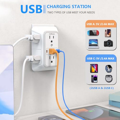 2 Pack Outlet Extender Surge Protector (White 2PCS)