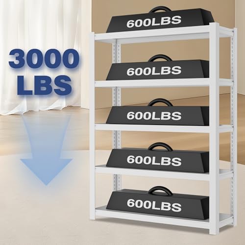 5 Tier White Shelving with Board (White / 36.2"W x 16.5"D x 72"H)