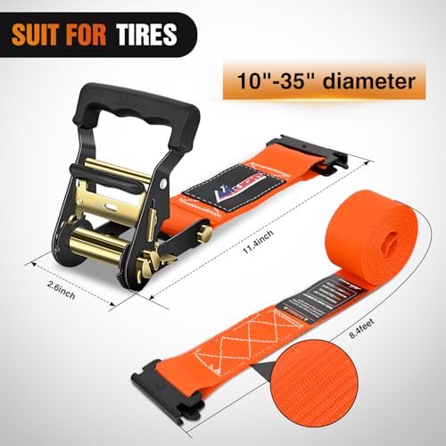Wheel Chock Tie Down Kit with 4Pcs E Track Ratchet Straps (4Pcs E-Track Straps + 8Pcs Wheel Chock)