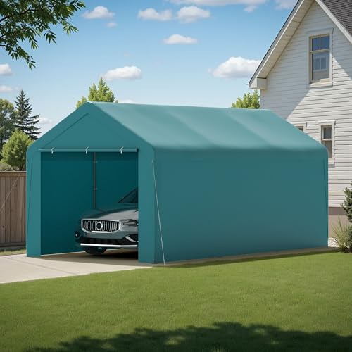 Carport 10‘ x 20’ Garage Car Canopy w (Green / 10' x 20' /with side)