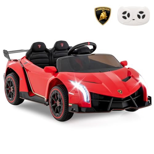 Ride on Car Lamborghini Licensed 12V Battery Powered 4WD Sports Car with Remote Control (Red)