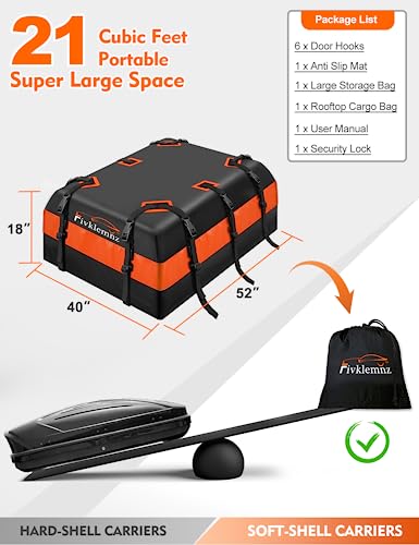 21 Cubic Rooftop Cargo Carrier Waterproof Soft Car Roof Bag (21 Cubic Feet)