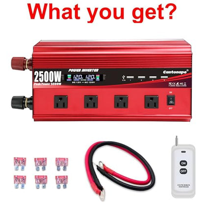 2500W Power Inverter 12V to 110V (Red / 2500W-12V)