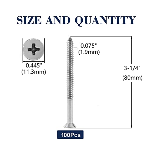 14 x 3-1/4" Wood Screw 100Pcs 18-8 (304) Stainless Steel Screws Flat Head Phillips Fast Self Tapping Drywall Screws by SG TZH (#14 x 3-1/4")
